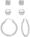 Macy's 3-pc. Earrings Set Hoop, Ball Stud & Cubic Zirconia Stud Earrings In White