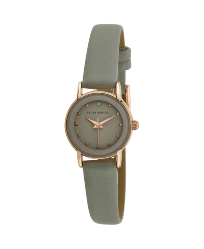 Laura Ashley Women's Gray Vegan Leather Strap Watch 24mm In Silver-tone