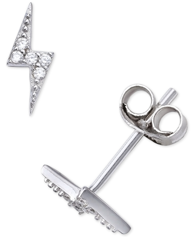 Giani Bernini Cubic Zirconia Lightning Bolt Stud Earrings In Sterling Silver, Created For Macy's In White