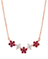 LALI JEWELS RUBY (3/8 CT. T.W.) & DIAMOND (3/8 CT. T.W.) FLOWER COLLAR NECKLACE IN 14K ROSE GOLD, 16" + 2" EXTEN