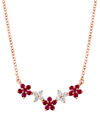 Lali Jewels Ruby (3/8 Ct. T.w.) & Diamond (3/8 Ct. T.w.) Flower Collar Necklace In 14k Rose Gold, 16" + 2" Exten In Red