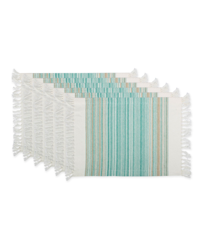 Design Imports Design Import Fringed Stripe Table Toppers, 13" X 20", Set Of 6 In Teal