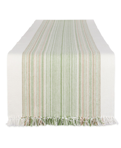 Design Imports Striped Fringed Table Runner, 14" X 72" In Thyme