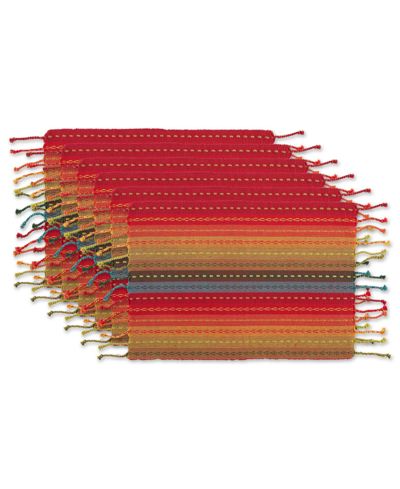 Design Imports Design Import Stripe With Fringe Placemat, Set Of 6 In Spice