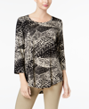 Jm Collection Women's 3/4-sleeve Printed Knit Top, Created For Macy's In Black