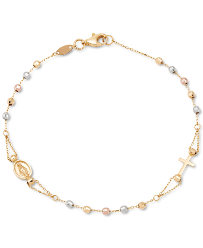 Macy's Tricolor Rosary Bracelet In 10k Gold, White Gold, & Rose Gold In K Tri Color Gold