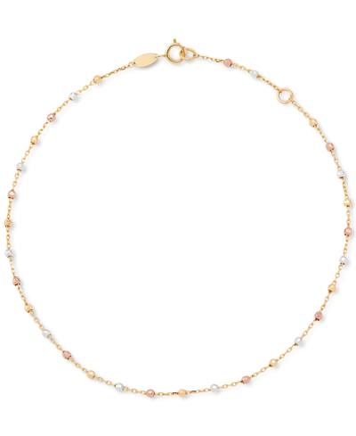 Macy's Beaded Ankle Bracelet In 10k Tricolor Gold In Tri-color