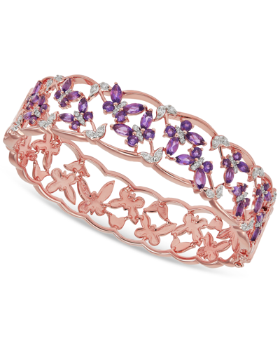 Macy's Amethyst (3-1/4 Ct. T.w.) & Diamond (1/2 Ct. T.w.) Butterfly Open Bangle Bracelet In 18k Rose Gold-p In Purple