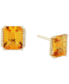 Macy's Citrine (4-1/3 Ct. T.w.) & Diamond (1/10 Ct. T.w.) Stud Earrings In 14k Gold In Orange