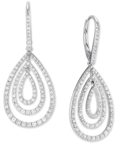 Macy's Diamond Concentric Teardrop Leverback Drop Earrings (1 Ct. T.w.) In Sterling Silver