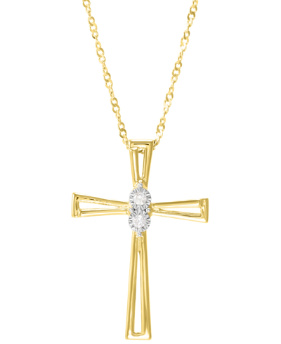 Macy's Diamond Accent Double Bar Cross Pendant In Sterling Silver Or 14k Gold-plated Sterling Silver