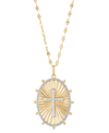 Macy's Lab-created White Sapphire (1/4 Ct. T.w.) & Diamond Accent Cross Oval Pendant Necklace In 14k Gold-p