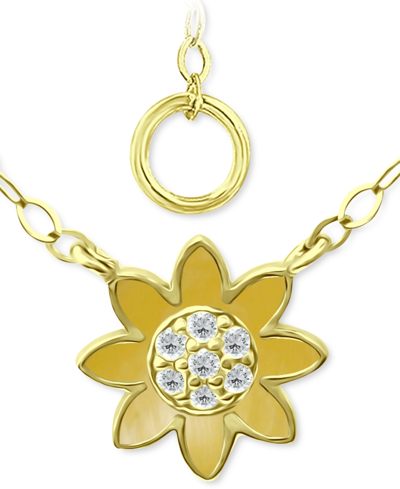 Giani Bernini Cubic Zirconia Sunflower Pendant Necklace In 18k Gold-plated Sterling Silver, 16" + 2" Extender, Cre In Gold Over Silver
