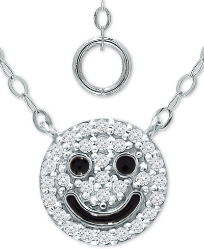 Giani Bernini Cubic Zirconia & Black Enamel Smile Emoji Pendant Necklace In Sterling Silver, 16" + 2" Extender, Cr
