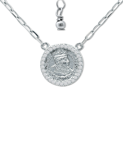 Giani Bernini Cubic Zirconia Coin Pendant Necklace In Sterling Silver, 16" + 2" Extender, Created For Macy's