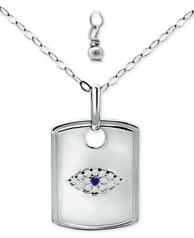 Giani Bernini Lab-created Sapphire (1/10 Ct. T.w.) & Cubic Zirconia Evil Eye Dog Tag Pendant Necklace, 16" + 2" Ex In Sterling Silver