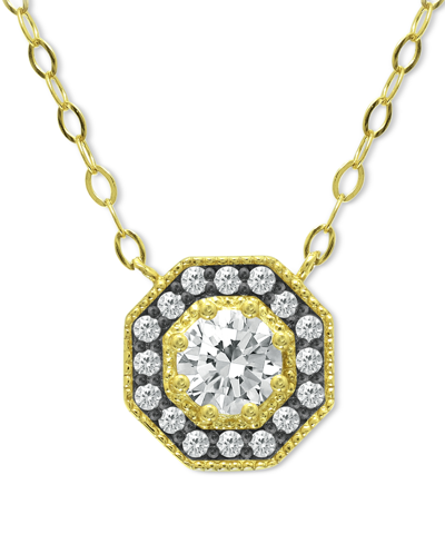 Giani Bernini Cubic Zirconia Octagon Halo Pendant Necklace In 18k Gold-plated Sterling Silver 16" + 2" Extender, C In Gold Over Silver