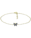 Giani Bernini Blue Cubic Zirconia Butterfly Ankle Bracelet, Created For Macy's In Blue