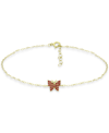 Giani Bernini Red Cubic Zirconia Butterfly Ankle Bracelet, Created For Macy's In Red