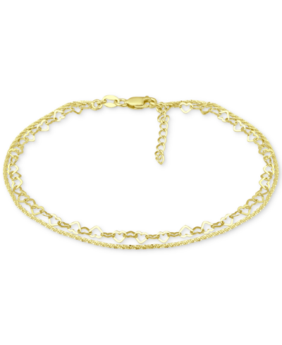 Giani Bernini Double Row Heart Ankle Bracelet In 18k Gold-plated Sterling Silver & Sterling Silver, Created For Ma In Gold Over Silver