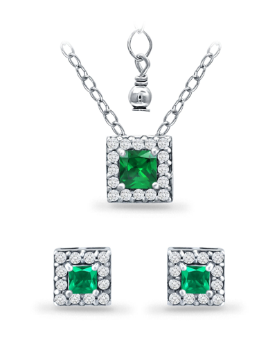 Giani Bernini Lab Grown Green Quartz And Cubic Zirconia Halo Square Pendant And Earring Set, 3 Piece