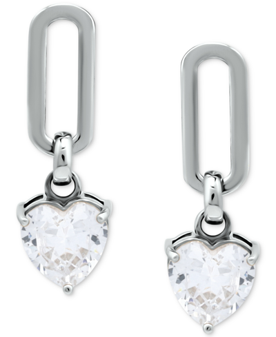 Giani Bernini Cubic Zirconia Heart Drop Earrings, Created For Macy's In Sterling Silver