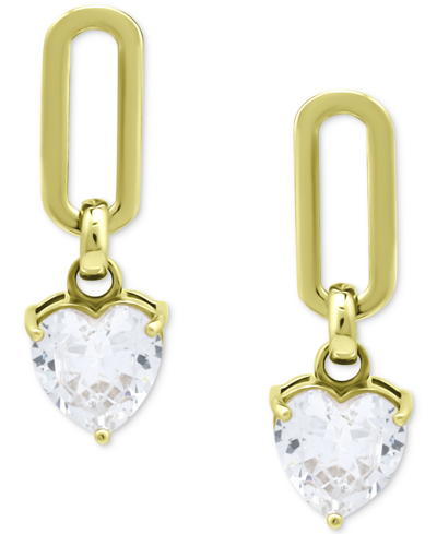 Giani Bernini Cubic Zirconia Heart Drop Earrings, Created For Macy's In Gold Over Silver