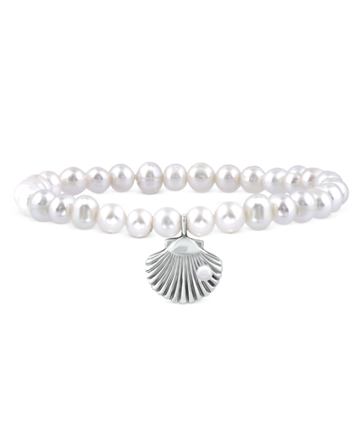 Giani Bernini Cultured Freshwater Pearl (6mm) Shell Dangle Stretch Bracelet, Created For Macy's In Silver