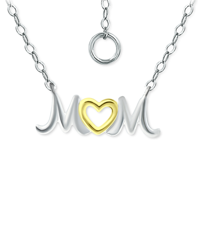 Giani Bernini Mom Heart Pendant Necklace In Sterling Silver & 18k Gold-plated, 16" + 2" Extender, Created For Macy In Two-tone