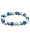 Macy's Genuine Stone Bead Stretch Bracelet With Silver Plate Or Gold Plate Bead Accent In Blue