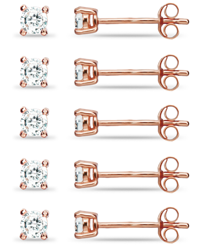 Giani Bernini 5-pc. Set Cubic Zirconia Stud Earrings, Created For Macy's In Rose Gold Over Sterling Silver