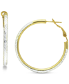 GIANI BERNINI MEDIUM TWO-TONE TEXTURED HOOP EARRINGS IN STERLING SILVER & 18K GOLD-PLATE, 1-1/2", CREATED FOR MACY