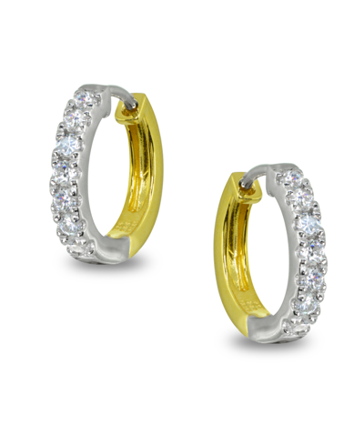 Giani Bernini Cubic Zirconia Huggie Hoop Earrings In Two Tone 18k Gold Plate & Sterling Silver