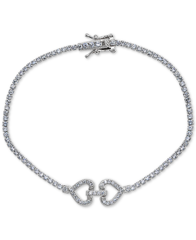 Giani Bernini Cubic Zirconia Double Heart Tennis Bracelet In Sterling Silver, Created For Macy's
