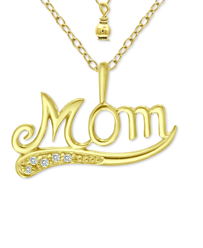 Giani Bernini Cubic Zirconia Accent "mom" Pendant Necklace In 18k Gold-plated Sterling Silver, 16" + 2" Extender, In Gold Over Silver