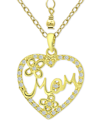 GIANI BERNINI CUBIC ZIRCONIA "MOM" HEART PENDANT NECKLACE IN 18K GOLD-PLATED STERLING SILVER, 16" + 2" EXTENDER, C