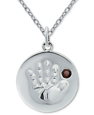 Giani Bernini Crystal Birth Month "handprint" Disc 18" Pendant In Sterling Silver, Created For Macy's In February
