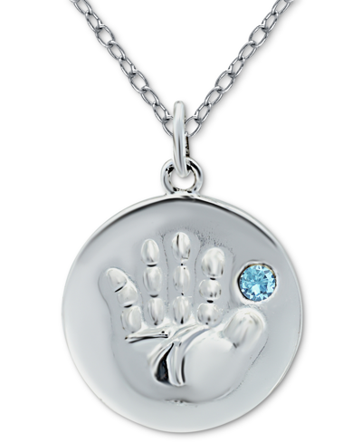 Giani Bernini Crystal Birth Month "handprint" Disc 18" Pendant In Sterling Silver, Created For Macy's In March