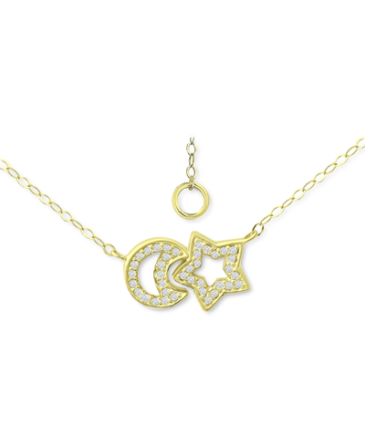 Giani Bernini Cubic Zirconia Moon & Star Pendant Necklace, 16" + 2" Extender, Created For Macy's In Gold Over Silver