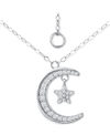 Giani Bernini Cubic Zirconia Moon & Star Pendant Necklace, 16" + 2" Extender, Created For Macy's In Silver