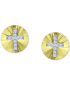 Giani Bernini Cubic Zirconia Cross Disc Stud Earrings, Created For Macy's In Gold