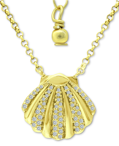 Giani Bernini Cubic Zirconia Clam Shell Pendant Necklace In 18k Gold-plated Sterling Silver, 16" + 2" Extender, Cr In Gold Over Sterling Silver