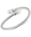 Macy's Cultured Freshwater Pearl (10mm) Tubogas Bypass Bracelet In Sterling Silver In Silver