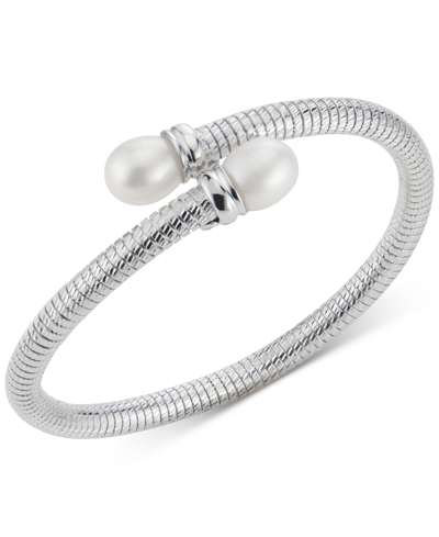 Macy's Cultured Freshwater Pearl (10mm) Tubogas Bypass Bracelet In Sterling Silver