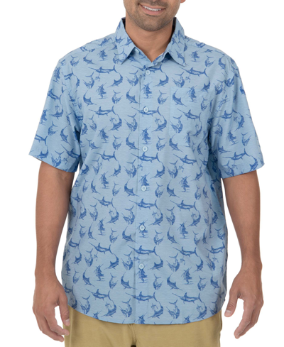 Guy Harvey Men's Short Sleeve Retro Billfish Fishing Shirt In Powder Blue