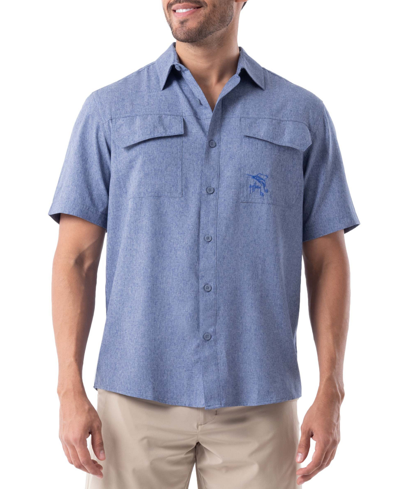 Guy Harvey Men's Short Sleeve Heathered Fishing Shirt In Estate Blue