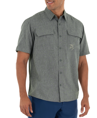 Guy Harvey Men's Short Sleeve Heathered Fishing Shirt In Charcoal