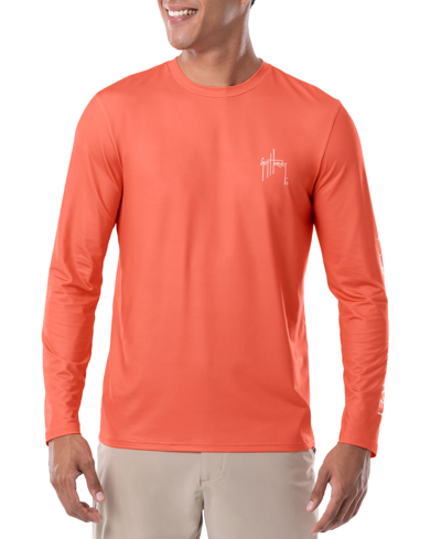 Guy Harvey Men's Moisture-wicking Upf 50 Logo Graphic Long-sleeve T-shirt In Orange