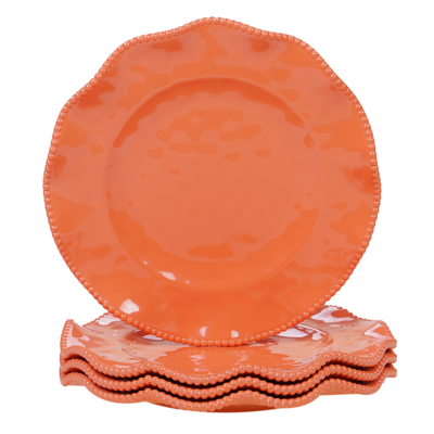 Certified International Melanine Perlette Coral Set Of 4 Dinner Plates In Orange