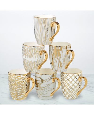 Certified International Gold Plated Tapered Matrix Mugs Set Of 6 In White